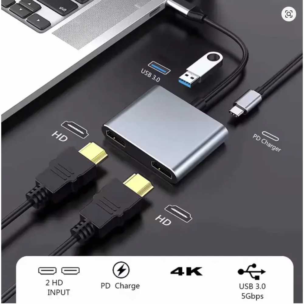 HDMI сплиттер type-c на 2хHDMI 2 Port USB C Hub to Dual HDMI 4K 30HZ