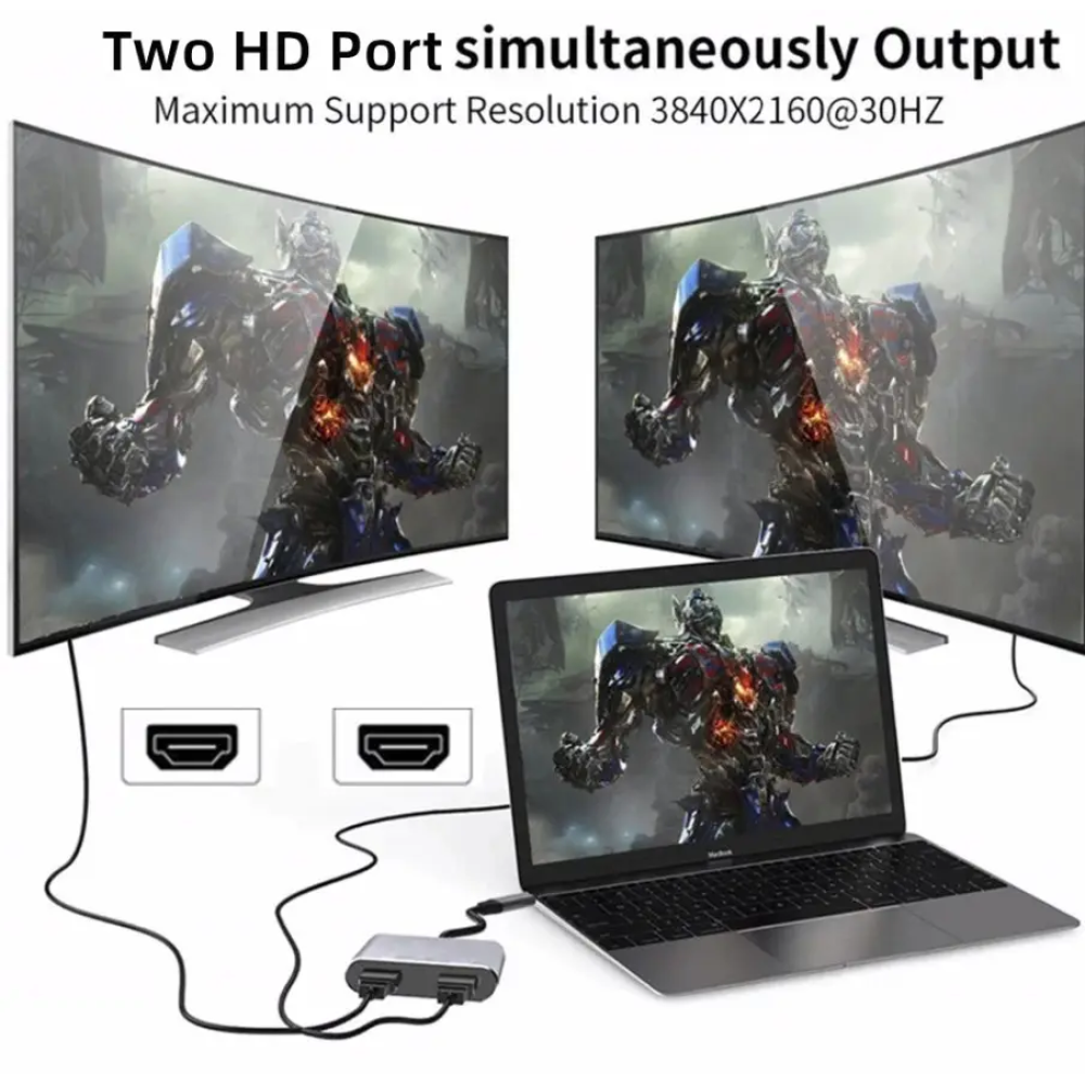 HDMI сплиттер type-c на 2хHDMI 2 Port USB C Hub to Dual HDMI 4K 30HZ