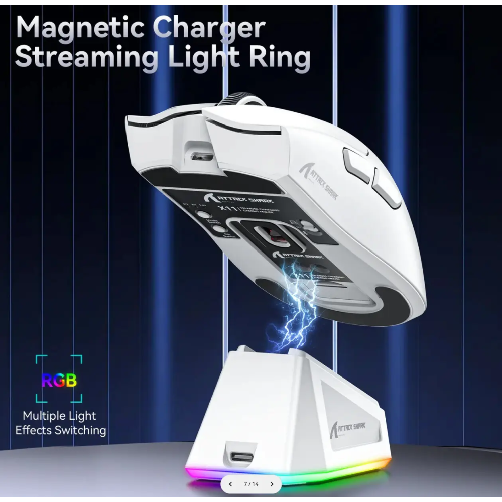 Миша бездротова ігрова ATTACK SHARK X11 чорна. Радіо 2.4Ghz + Bluetooth 5.2 + Док-станція