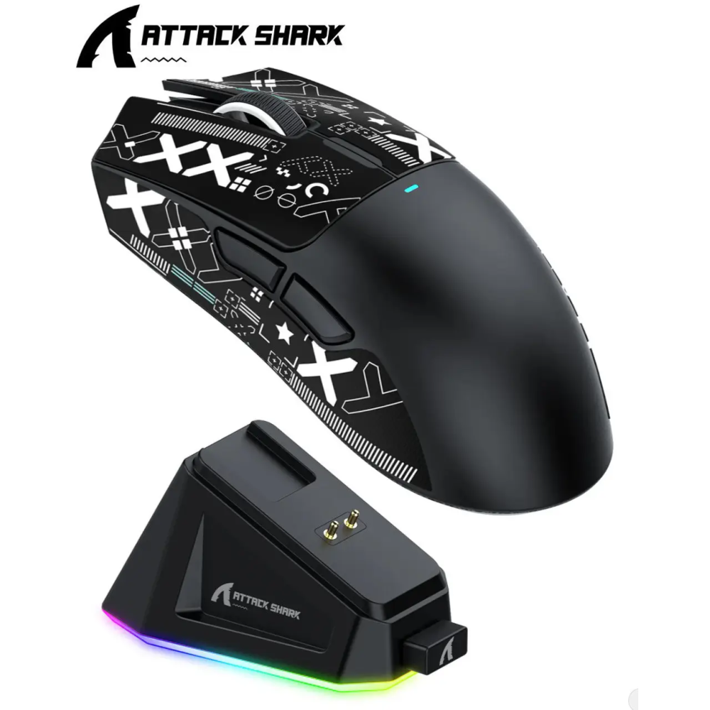 Миша бездротова ігрова ATTACK SHARK X11 чорна. Радіо 2.4Ghz + Bluetooth 5.2 + Док-станція