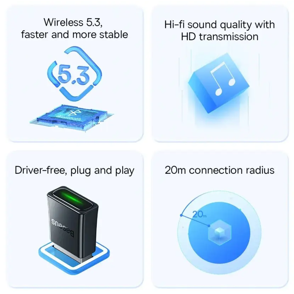 Bluetooth адаптер Dongle USB Bluetooth 5.3 Baseus BA07