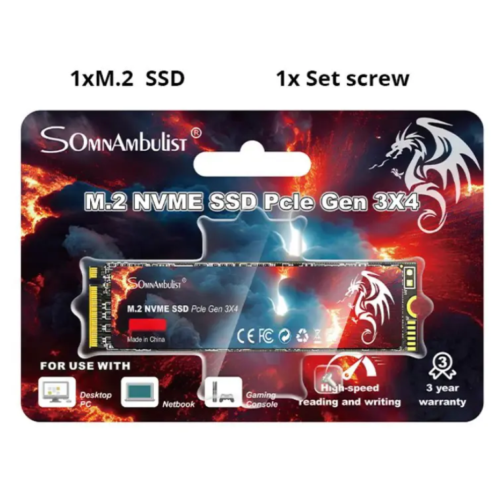 SSD диск m.2 NVME PCIe 3.0x4 256gb SomnAmbulist 2280 3D NAND