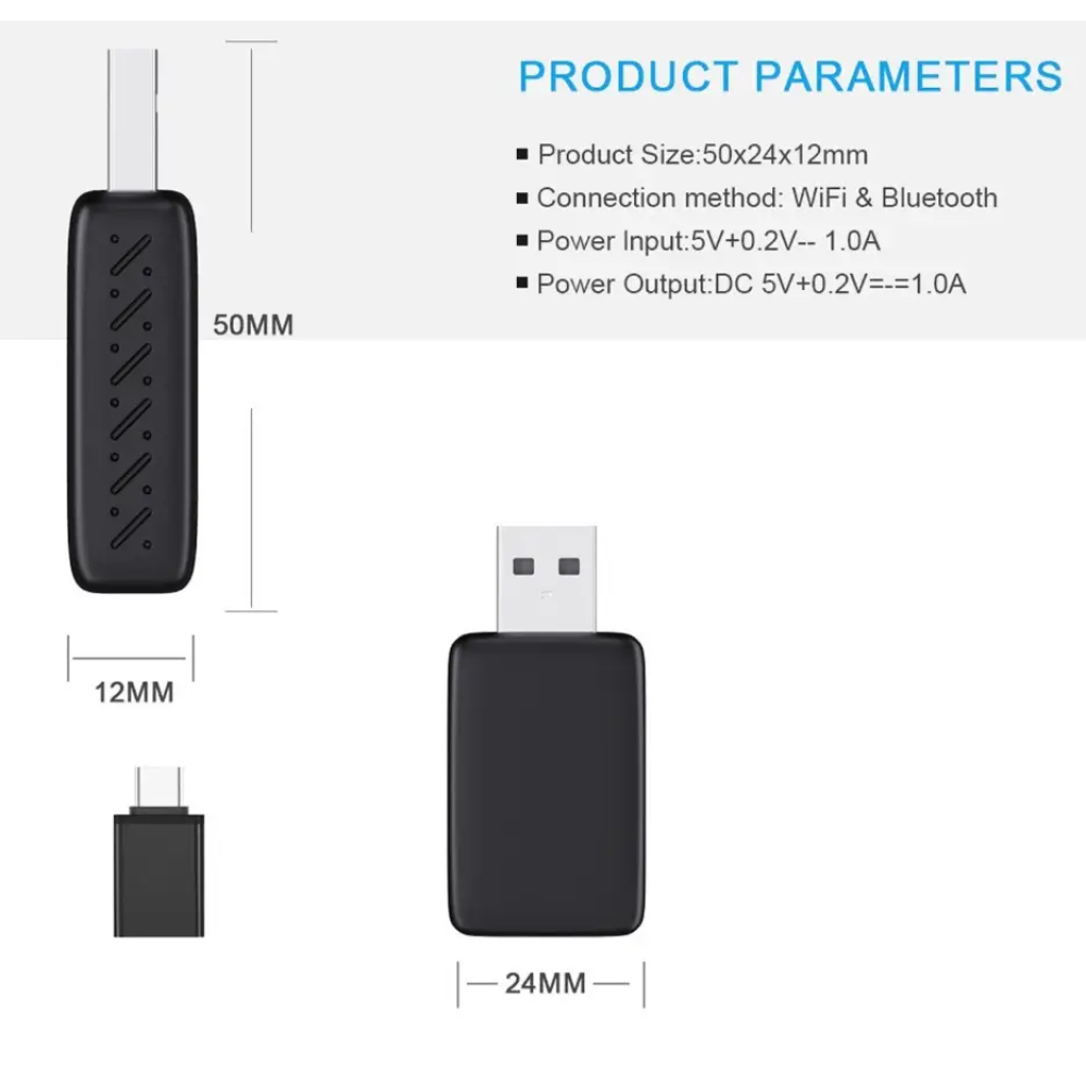 Адаптер беспроводной для Apple CarPlay и Android Auto 2in1 USB WIFI5 Bluetooth 5.0 С c OTG переходником