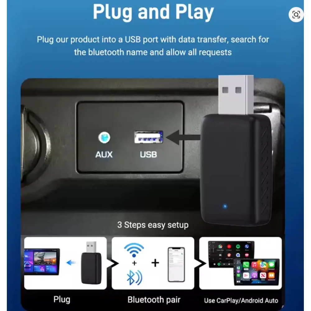 Адаптер беспроводной для Apple CarPlay и Android Auto 2in1 USB WIFI5 Bluetooth 5.0 С c OTG переходником