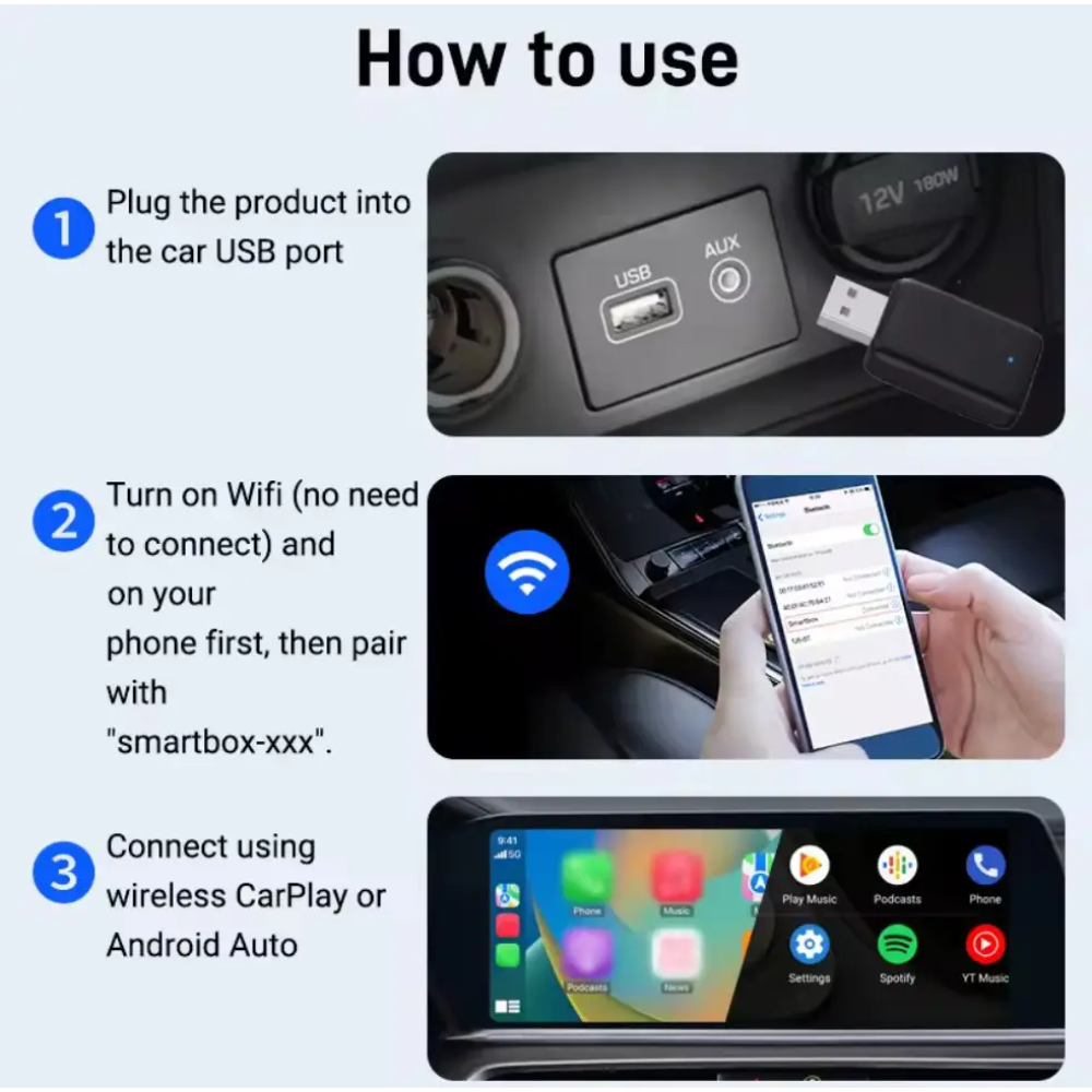 Адаптер беспроводной для Apple CarPlay и Android Auto 2in1 USB WIFI5 Bluetooth 5.0 С c OTG переходником