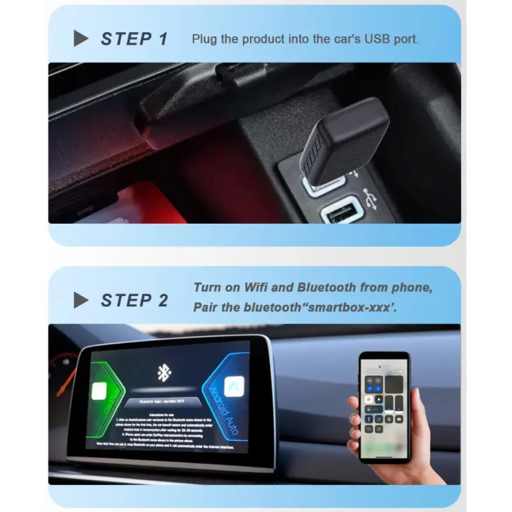 Адаптер беспроводной для Apple CarPlay и Android Auto 2in1 USB WIFI5 Bluetooth 5.0 С c OTG переходником