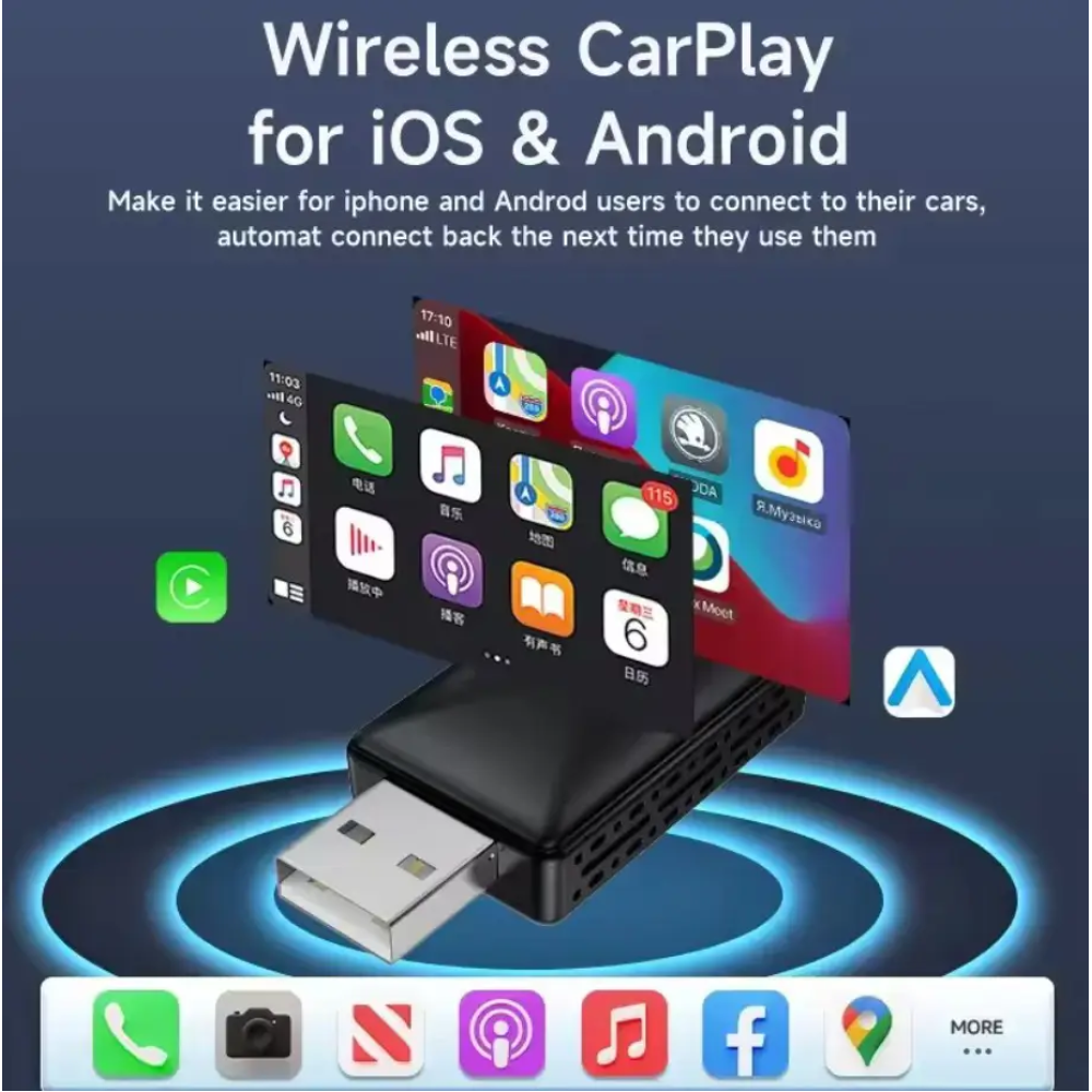 Адаптер беспроводной для Apple CarPlay и Android Auto 2in1 USB WIFI5 Bluetooth 5.0 С c OTG адаптером