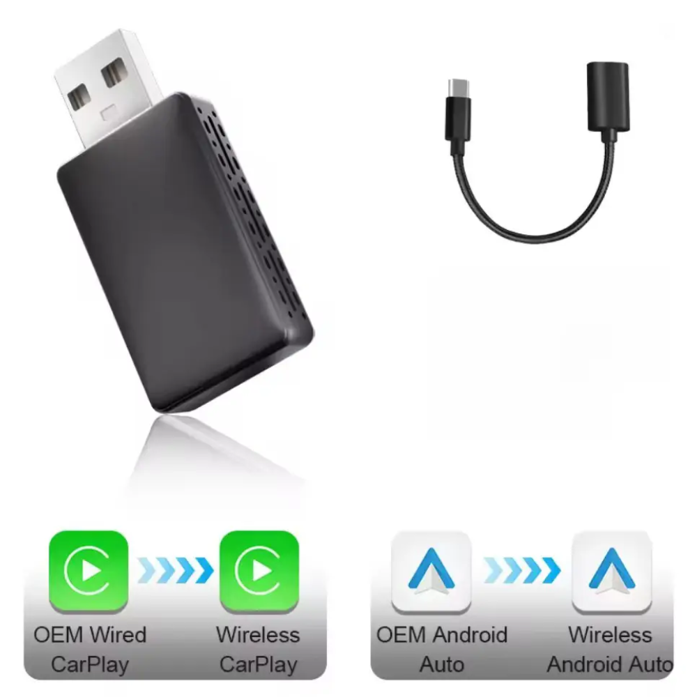 Адаптер беспроводной для Apple CarPlay и Android Auto 2in1 USB WIFI5 Bluetooth 5.0 С c OTG адаптером