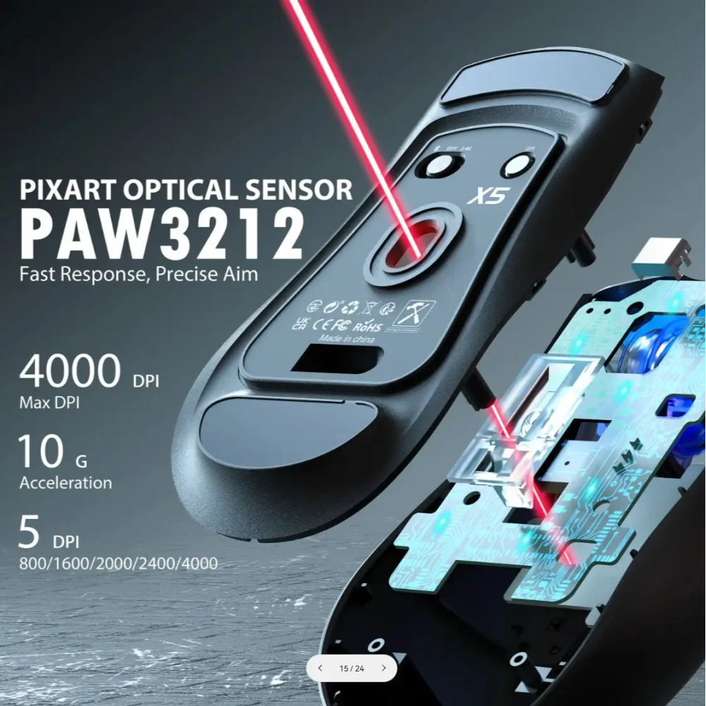 Миша бездротова ігрова ATTACK SHARK X5 чорна. 3 підключення. Радіо 2.4Ghz + Bluetooth 5.0 + type-c