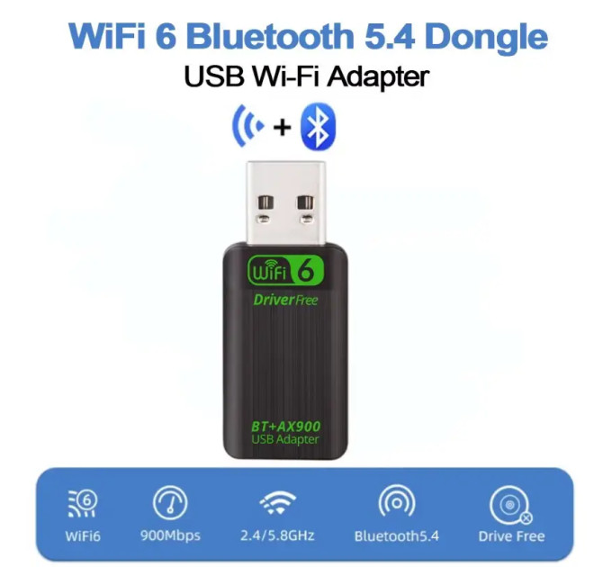 Bluetooth 5.4 + WIFI6 AX900 адаптер Plug and play