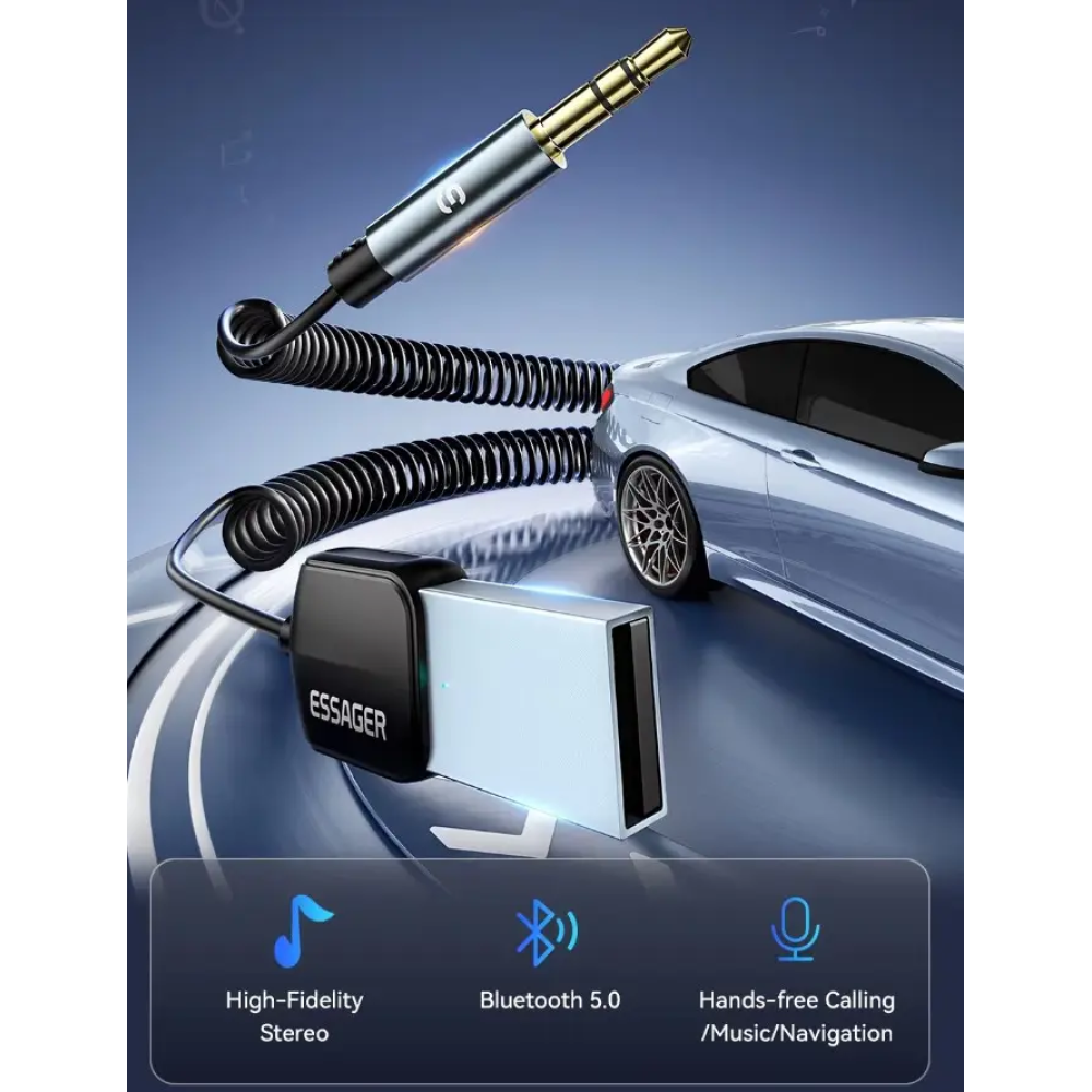 Bluetooth Ресивер автомобильный Essager EB01 USB AUX Bluetooth 5.0 hands-free