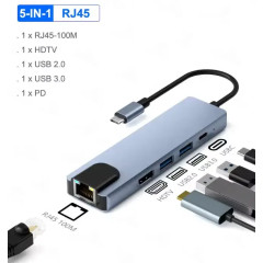 USB 3.0 хаб + кардрідер + конвертер HDMI 4K, LAN 5 у 1 SmartGo док-станція
