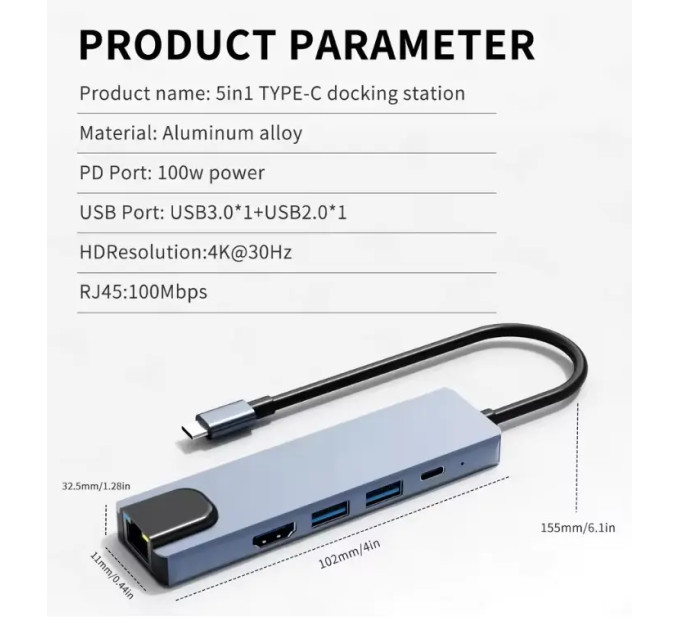 USB 3.0 хаб + кардрідер + конвертер HDMI 4K, LAN 5 у 1 SmartGo док-станція