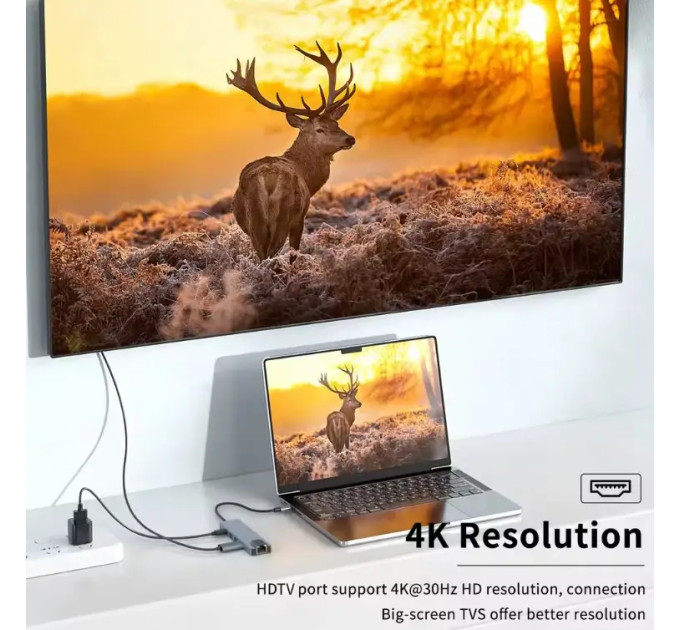 USB 3.0 хаб + кардрідер + конвертер HDMI 4K, LAN 5 у 1 SmartGo док-станція