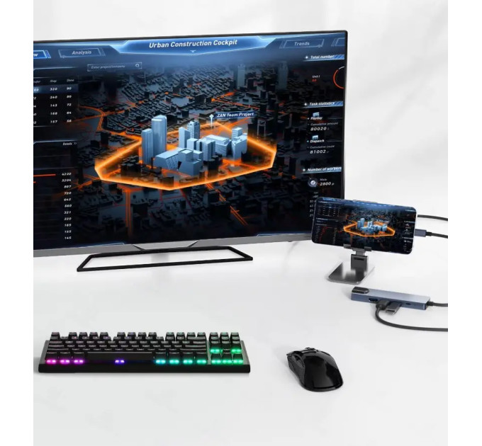 USB 3.0 хаб + кардрідер + конвертер HDMI 4K, LAN 5 у 1 SmartGo док-станція