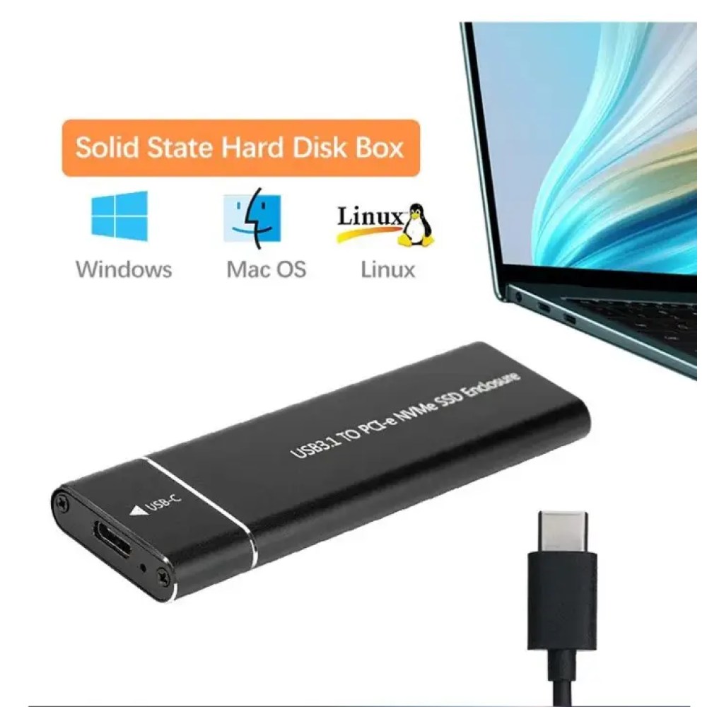 Зовнішня кишеня Type-C 3.1 m.2 NVME  PCIe SSD USB3.0+Type-c 3.1 M-Key  Чорний 10Mbps
