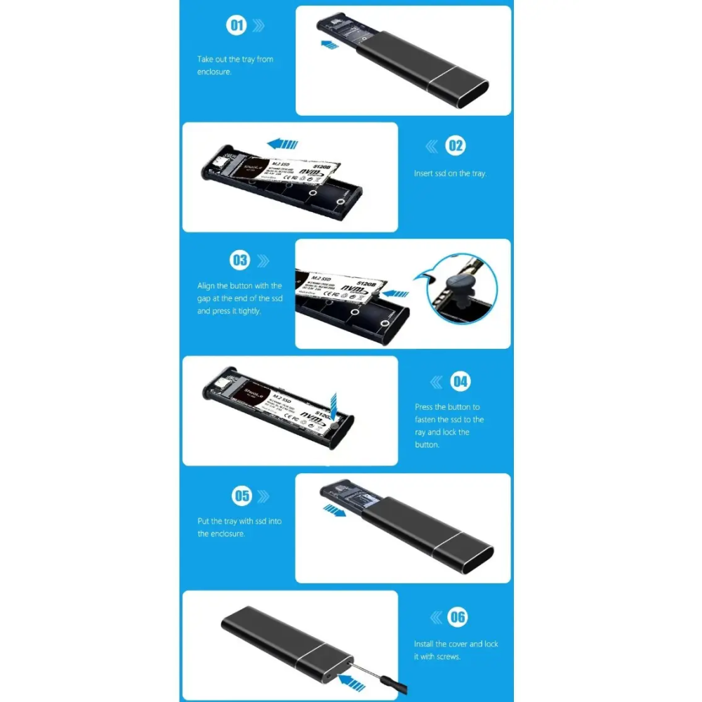 Зовнішня кишеня Type-C 3.1 m.2 NVME  PCIe SSD USB3.0+Type-c 3.1 M-Key  Чорний 10Mbps