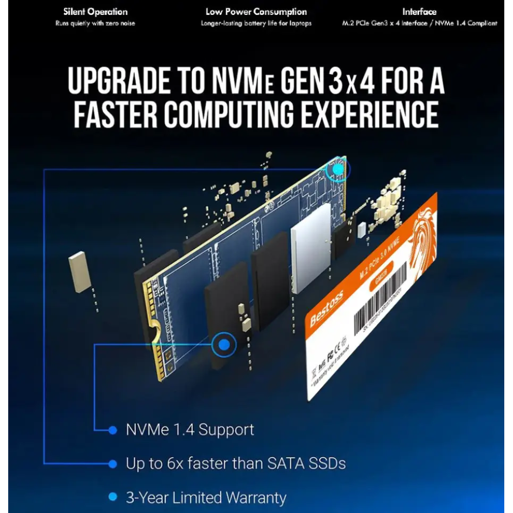 SSD диск m.2 NVME PCIe 3.0x4 256gb Bestoss 2280 3D Nand