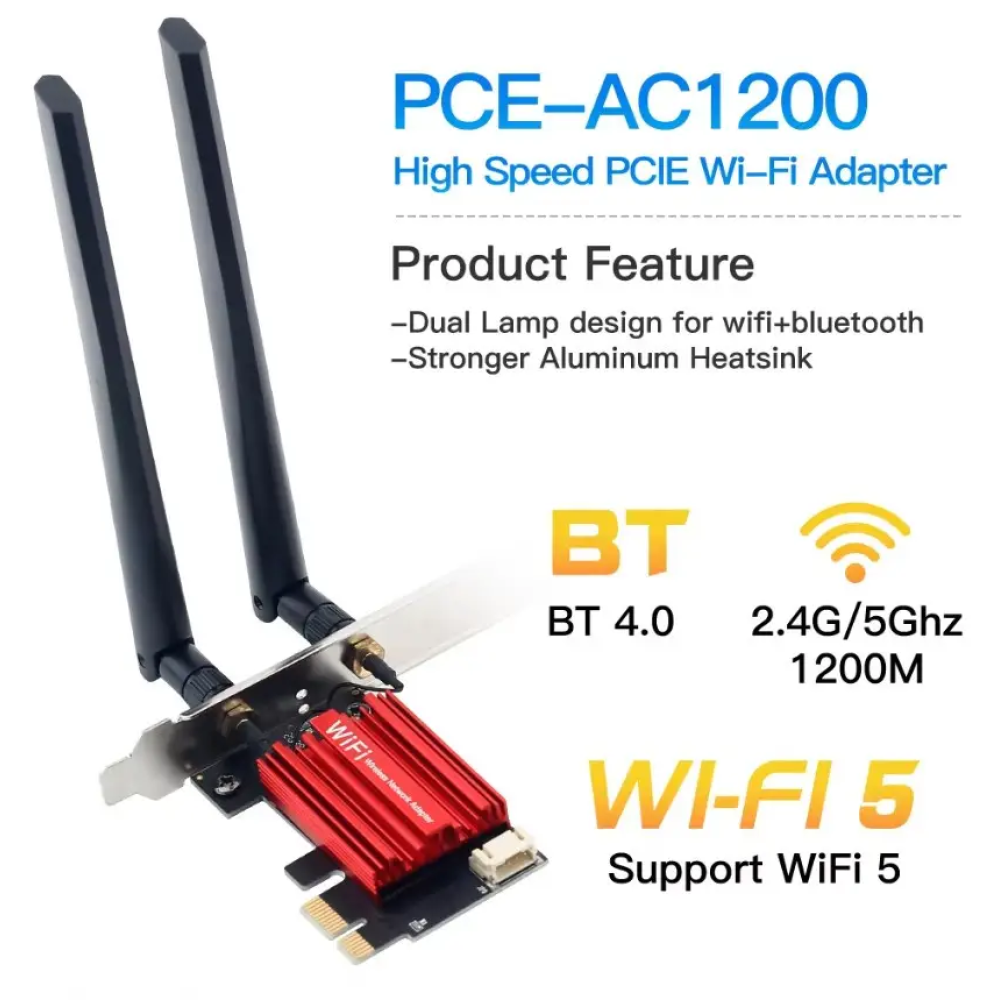 Bluetooth 4.0 адаптер + WIFI5 AС1200 2.4G/5GHz PCIe адаптер Fenvi FV-AC1200S