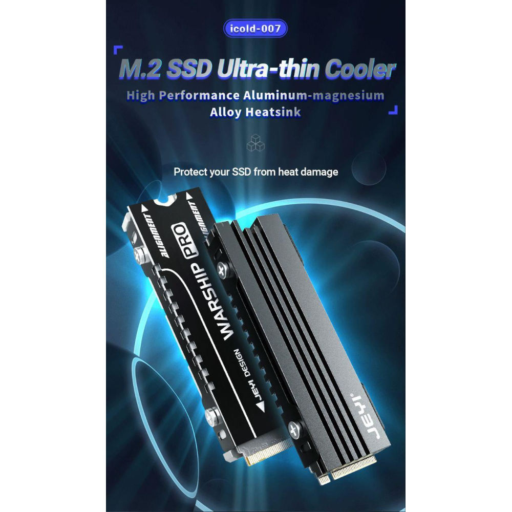 Радиатор охлаждения SSD M.2  2280  + термопрокладки Jeyi Warship PRO, совместимость с PS5