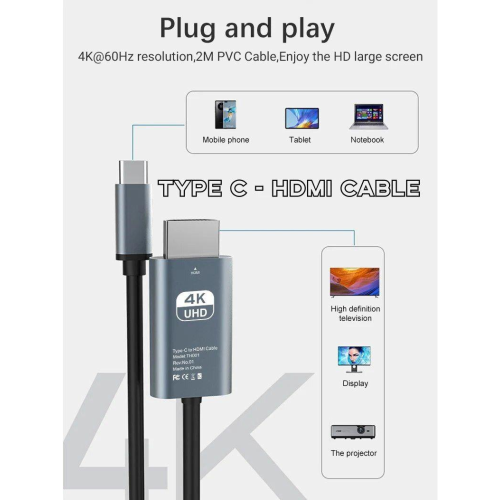 Кабель Type-C to HDMI SmartGo 4K 60Hz Pro V3- 2м