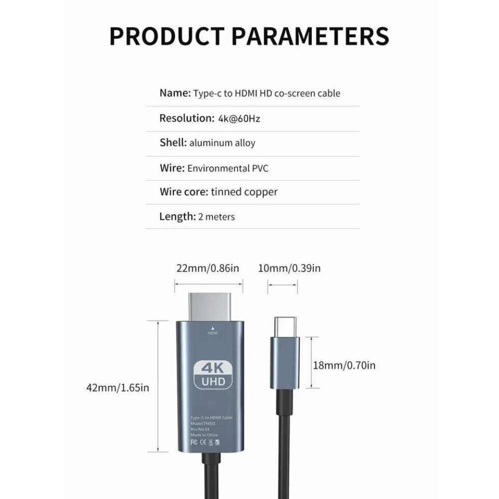 Кабель Type-C to HDMI SmartGo 4K 60Hz Pro V3- 2м