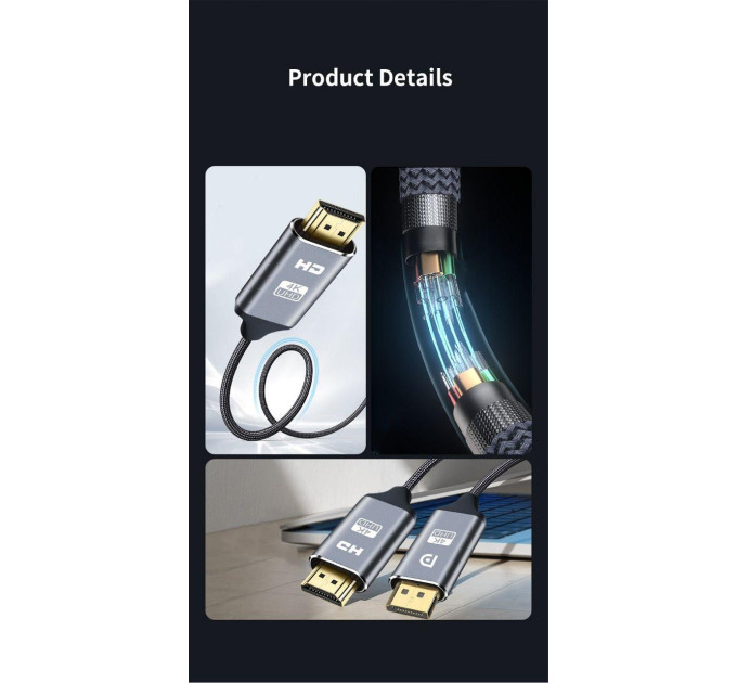 Кабель DisplayPort - HDMI 4K 2м в оплетці SmartGo