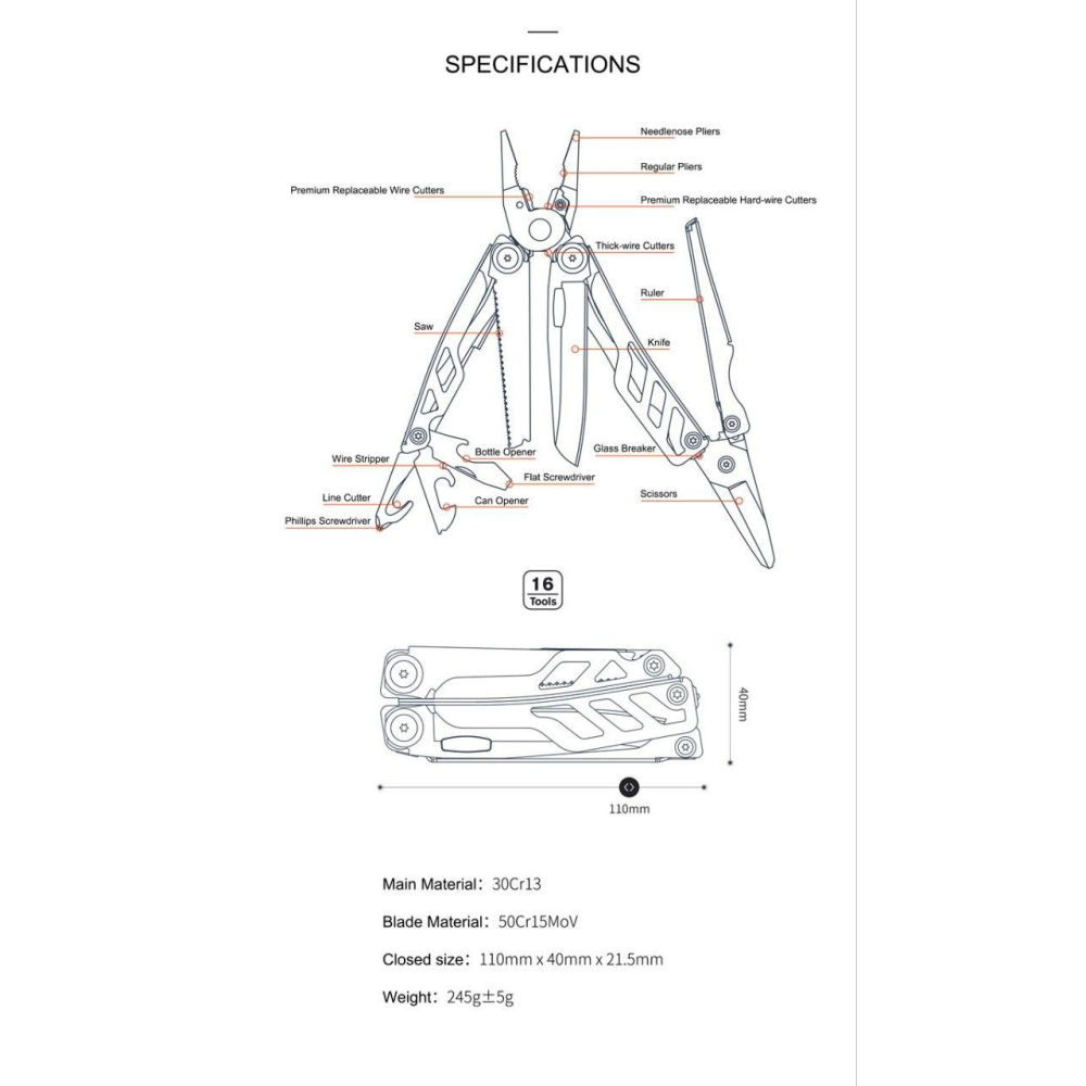 Мультитул Xiaomi Nextool Flagship Pro 16в1 (KT5020) Liner Lock