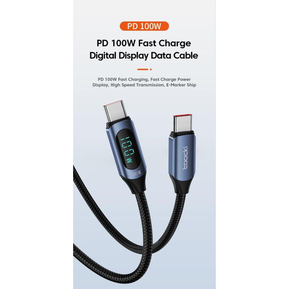 Кабель  Type-c - Type-c 100W 2М  Toocki  Display PD3.0 QC4.0 FCP AFC  Черный