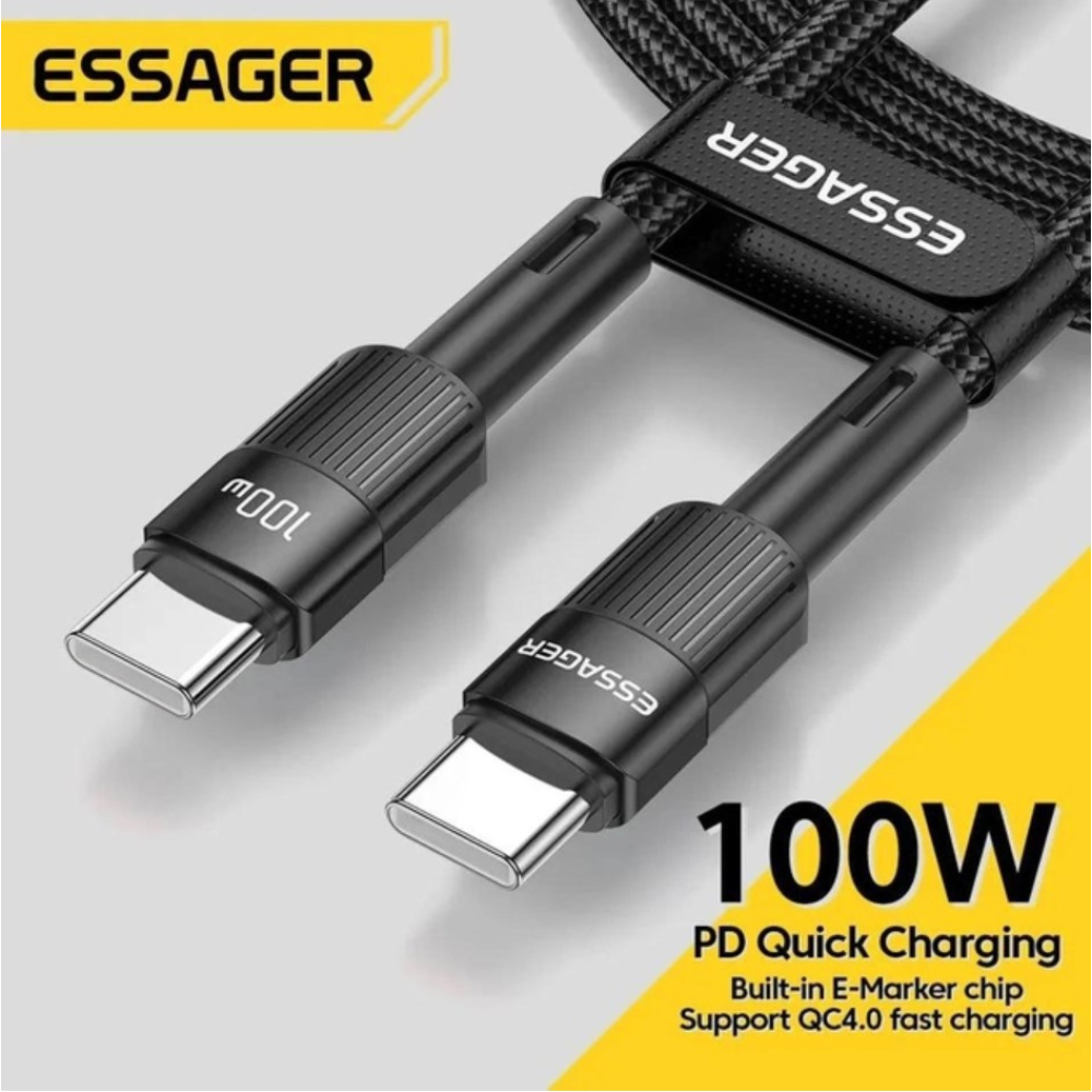 Кабель  Type-c - Type-c 100W Essager PD QC4.0 FCP AFC - 1m Black