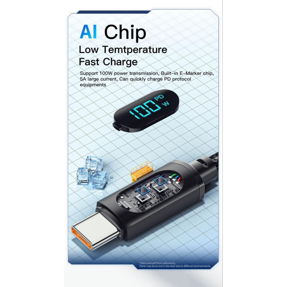 Кабель  Type-c - Type-c 100W Essager Display PD3.0 QC4.0 FCP AFC Чорний 1m V1