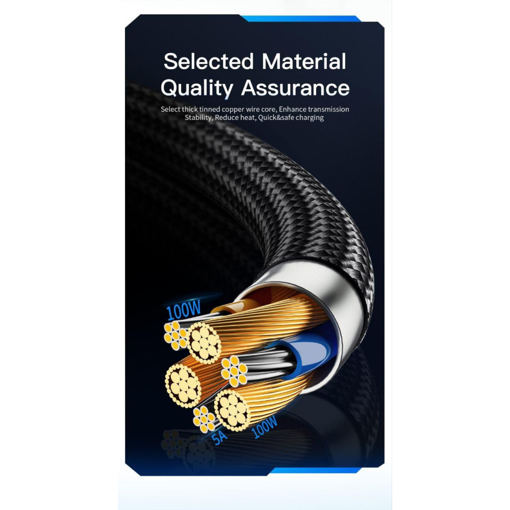 Кабель  Type-c - Type-c 100W Essager Display PD3.0 QC4.0 FCP AFC Чорний 1m V1