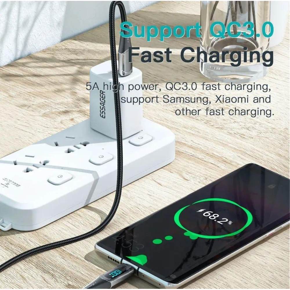 Кабель  Type-c - Type-c 100W Essager Display PD3.0 QC4.0 FCP AFC Чорний 1m V2