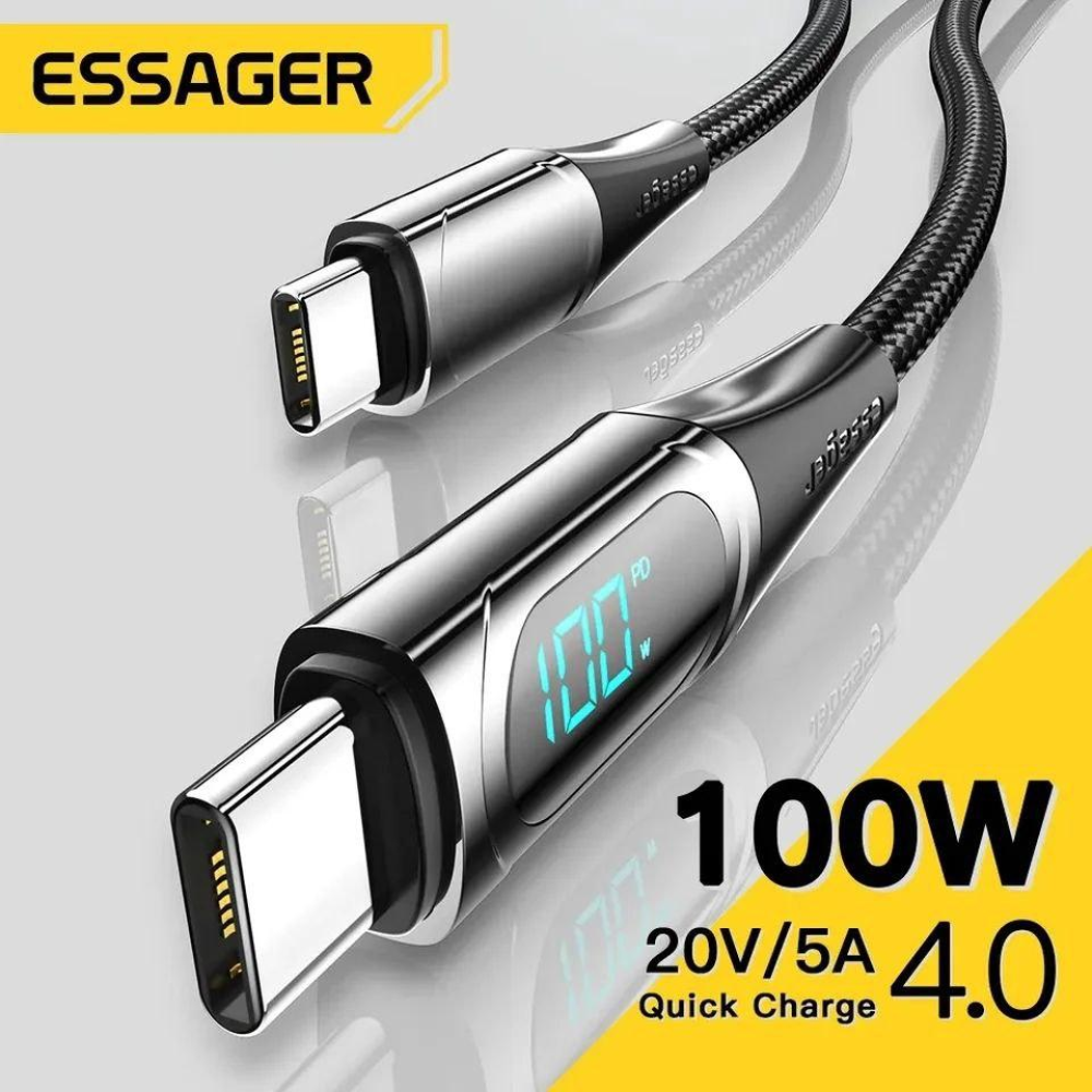 Кабель  Type-c - Type-c 100W Essager Display PD3.0 QC4.0 FCP AFC Чорний 1m V2