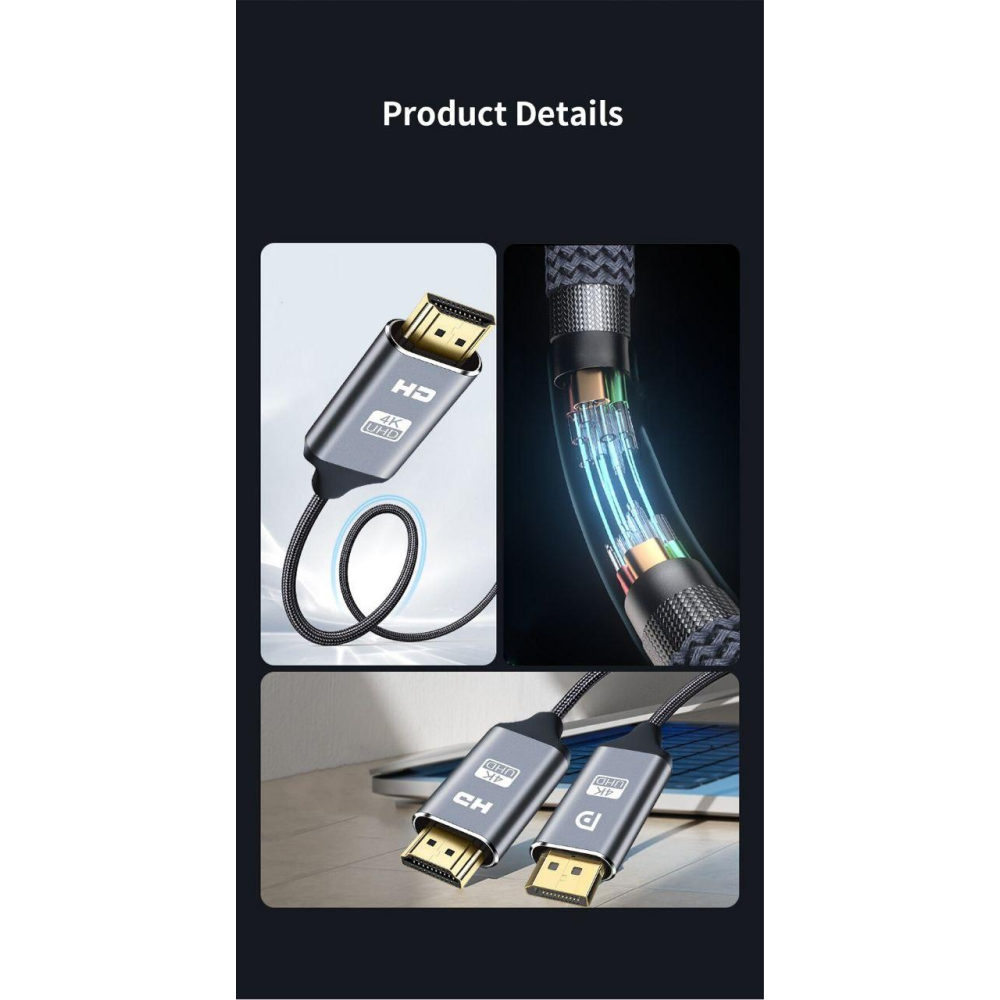 Кабель DisplayPort - HDMI 4K 1м в оплетці SmartGo