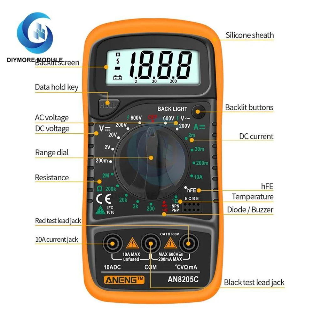 Мультиметр Aneng AN8205C Orange  щупи + термопара + крона