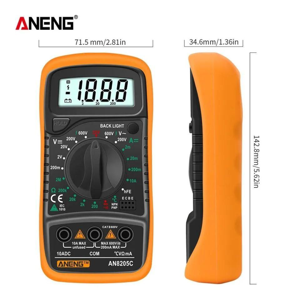 Мультиметр Aneng AN8205C Orange  щупи + термопара + крона