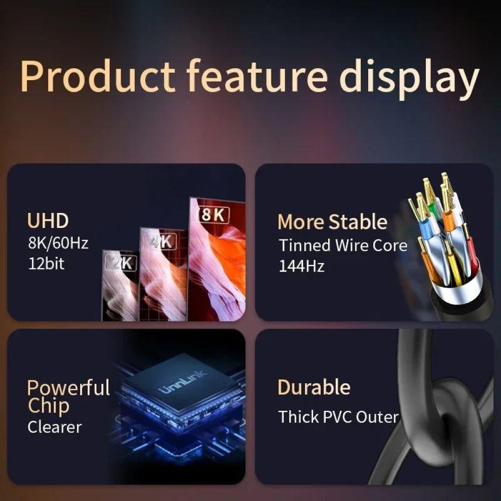 Кабель  Type-C - DisplayPort 8K 60 Hz 1.5м DP1.4 UnnLink