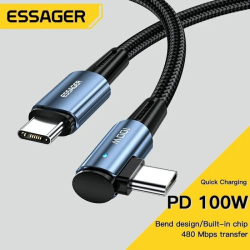 Кабель  Type-c - Type-c 100W Essager 100W PD QC4.0 FCP AFC - 1m УГЛОВОЙ