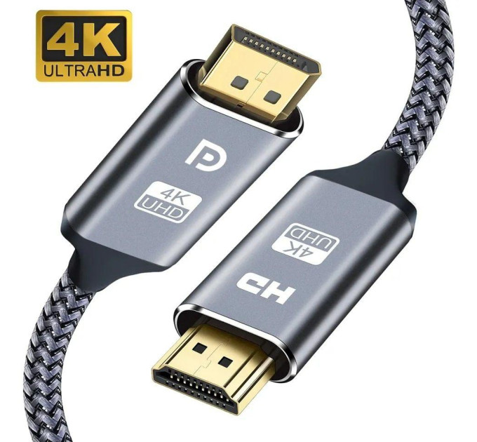 Кабель DisplayPort - HDMI 4K 2м в оплетці SmartGo Кабель DisplayPort - HDMI 4K 2м в оплетці SmartGo
