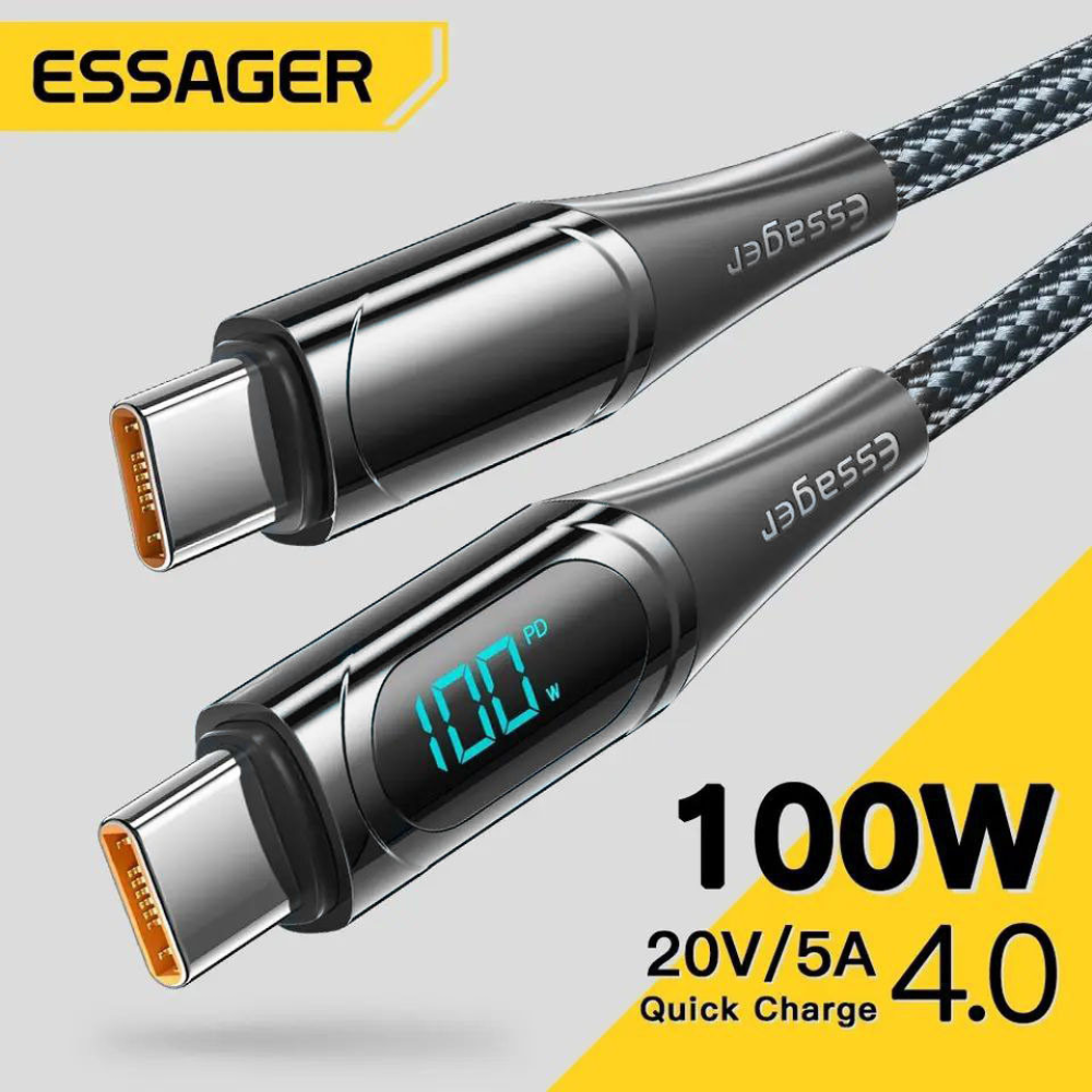 Кабель  Type-c - Type-c 100W Essager Display PD3.0 QC4.0 FCP AFC Чорний 1m V2