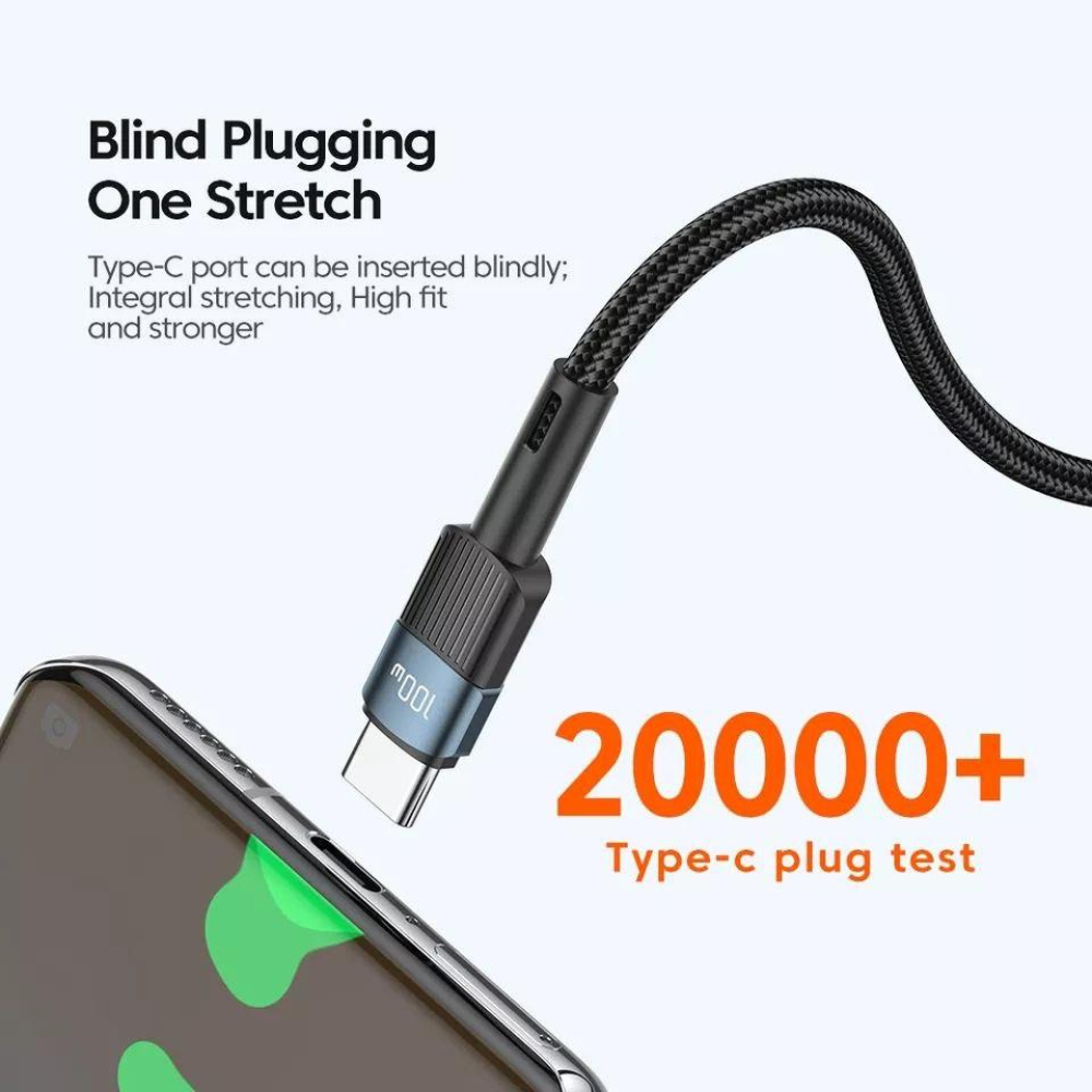 Кабель  Type-c - Type-c 100W Essager PD QC4.0 FCP AFC - 1m Black