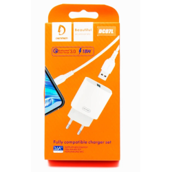Мережевий зарядний пристрій Denmen DC07L QC3.0 AFC FCP SCP 3.6A (Швидка зарядка) Біле + Кабель Lightning 1m Мережевий зарядний пристрій Denmen DC07L QC3.0 AFC FCP SCP 3.6A (Швидка зарядка) Біле + Кабель Lightning 1m