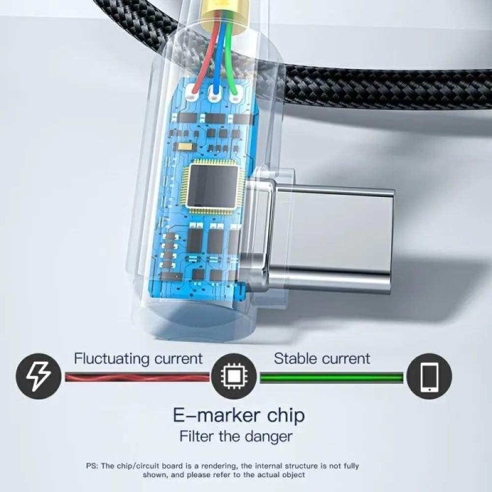 Кабель  Type-c - Type-c 100W Essager 100W PD QC4.0 FCP AFC - 1m УГЛОВОЙ