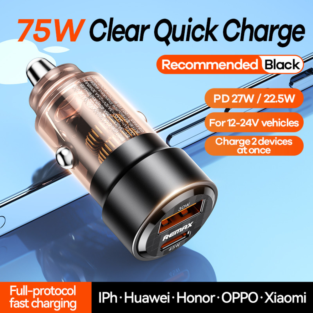 Автомобильное зарядное устройство 75W REMAX Walking Series PD+QC 1C+1A Fast Car Charger RCC360