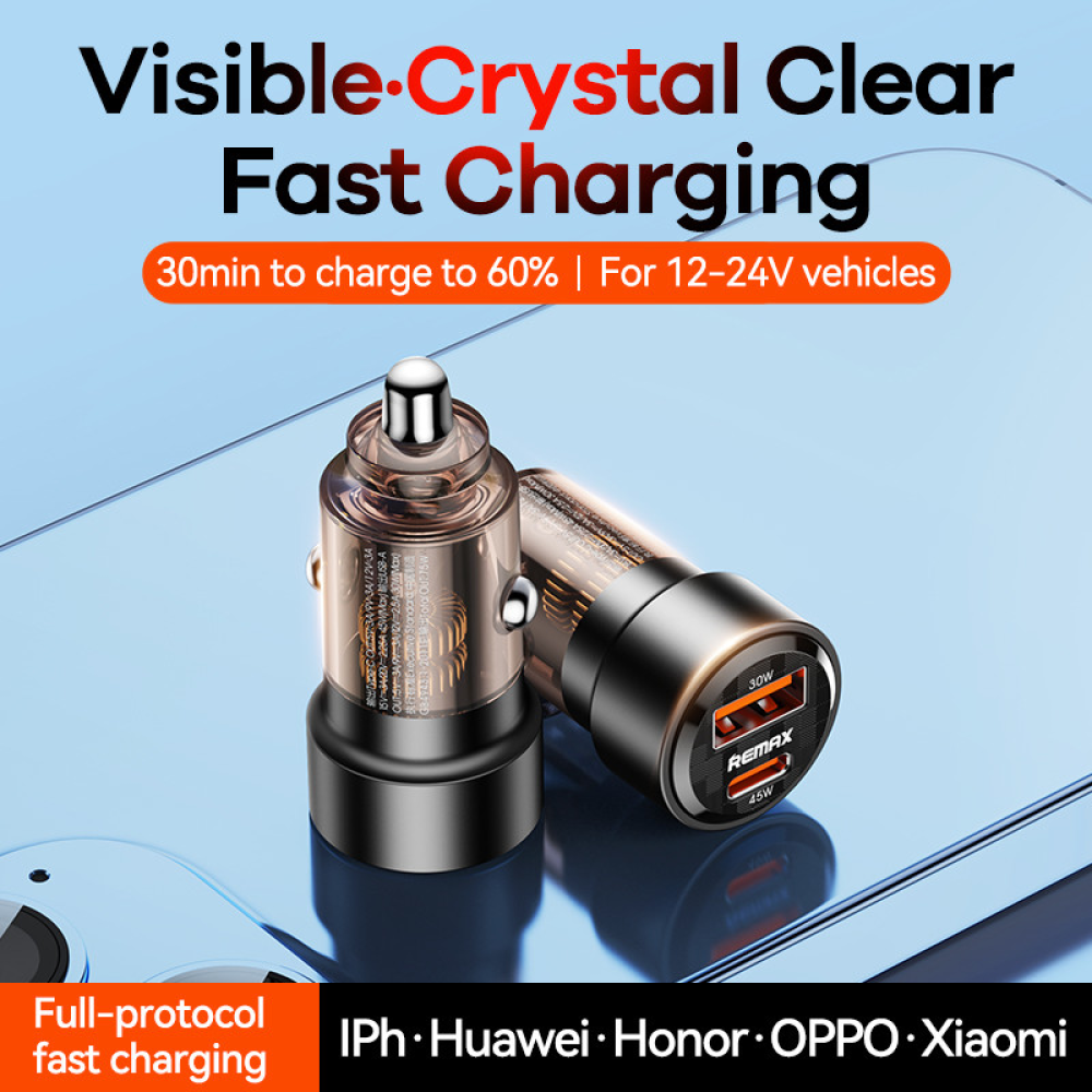 Автомобильное зарядное устройство 75W REMAX Walking Series PD+QC 1C+1A Fast Car Charger RCC360