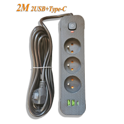 Мережевий фільтр-подовжувач 2м Power Strip 3 розетки 2xUSB-A 1xUSB-C із заземленням
