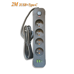 Мережевий фільтр-подовжувач 2м Power Strip 4 розетки 2xUSB-A 1xUSB-C із заземленням