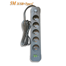 Мережевий фільтр-подовжувач 5м Power Strip 5 розеток 2xUSB-A 1xUSB-C із заземленням