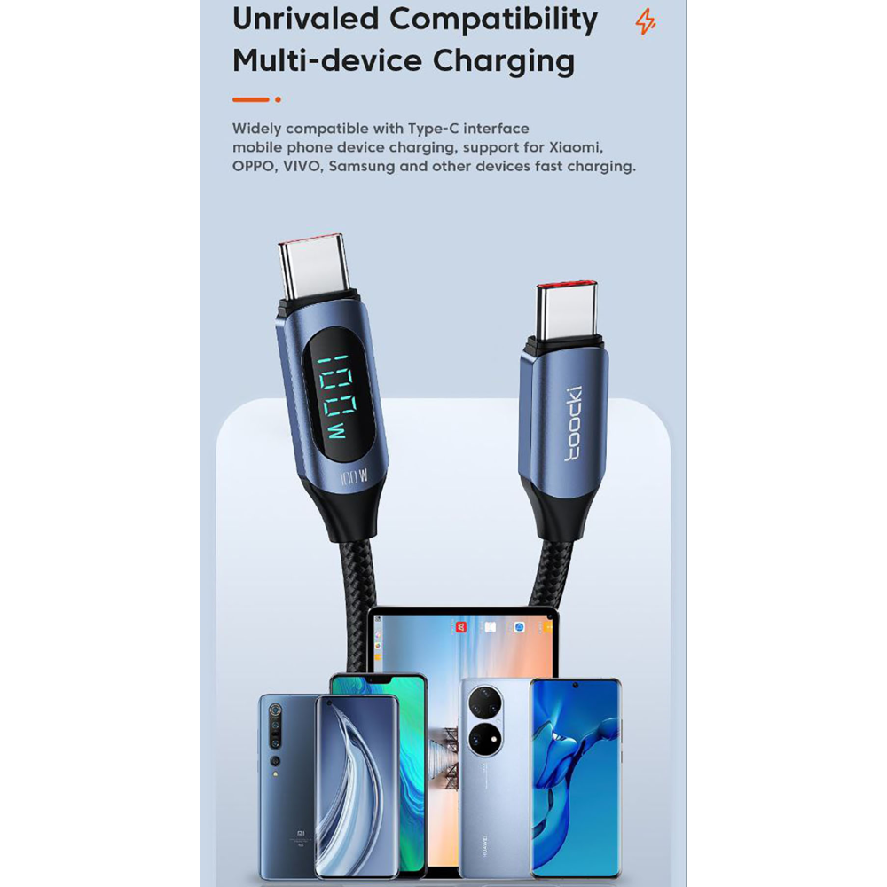 Кабель  Type-c - Type-c 100W 1М Toocki Display PD3.0 QC4.0 FCP AFC Чорний